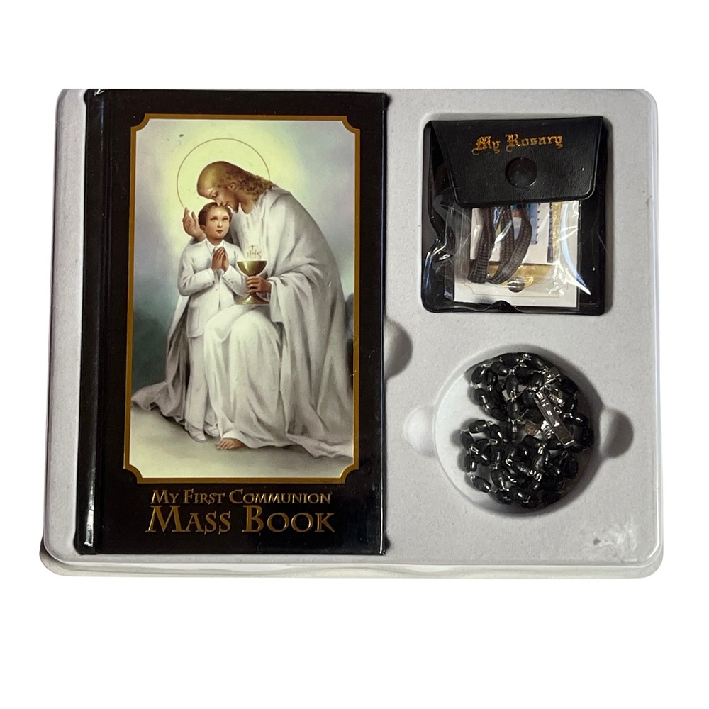 My First Communion Mass Book and Black Rosary Gift Set Catholic Gift
